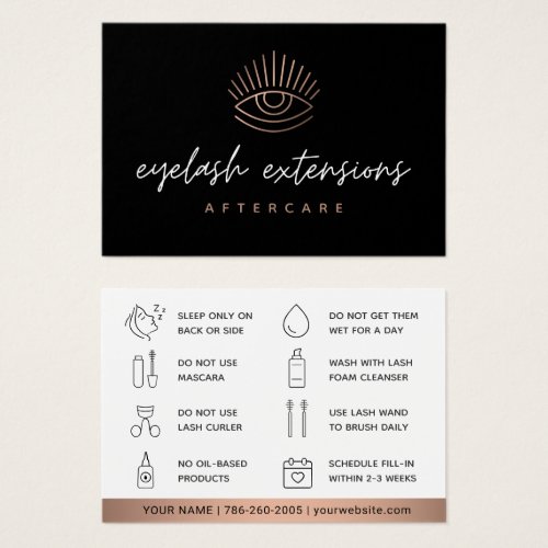 Bronze Eyelash Extensions Lash Aftercare Card