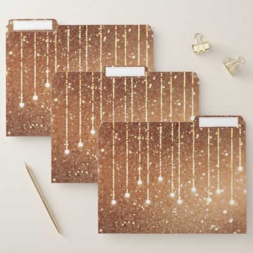 Bronze faux glitter chic string lights sparkling file folder