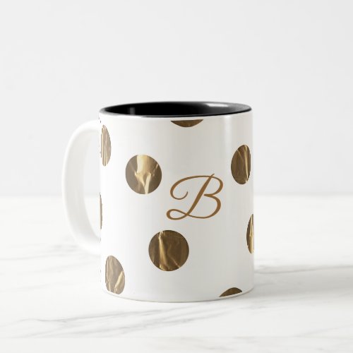Bronze Faux Shine Polka Dots Modern Trendy Chic Two_Tone Coffee Mug