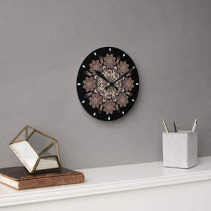 Bronze Floral Petals Mandala Round Clock