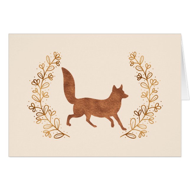 Bronze Fox and Wreath Note Card (Front Horizontal)