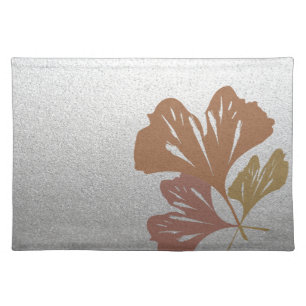 Bronze Ginkgo Leaves on Silver Effect Pattern Placemat