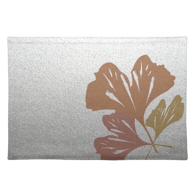 Bronze Ginkgo Leaves on Silver Effect Pattern Placemat (Front)