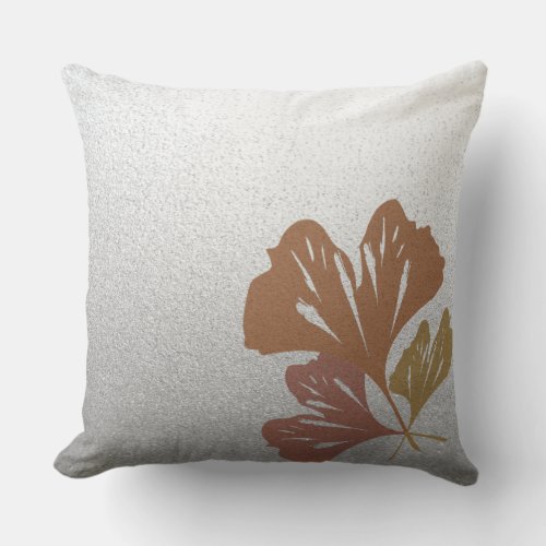 Bronze Ginkgo Leaves on Silver Effect Pattern Throw Pillow