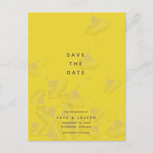 Bronze Ginkgo Leaves Yellow Save the Date Announcement Postcard