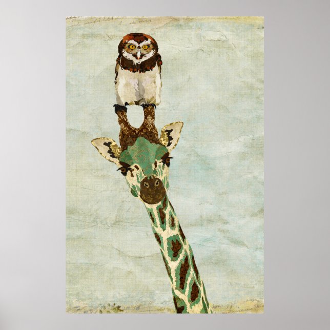 Bronze Giraffe & Owl Art Poster (Front)