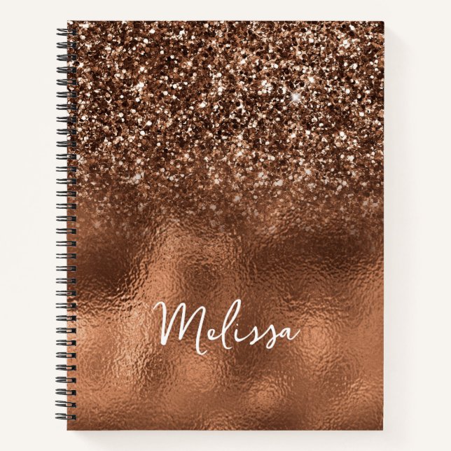 Bronze Glitter and Foil Personalized Name Notebook (Front)