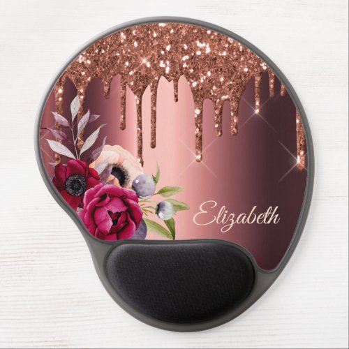 Bronze glitter drip copper flowers name gel mouse pad