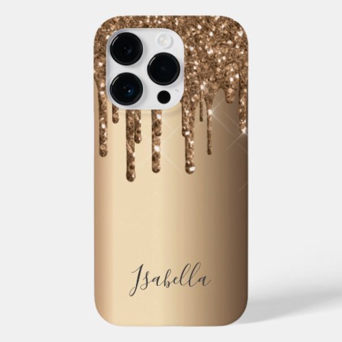 Bronze glitter drip copper monogram Case_Mate iPhone 14 pro case