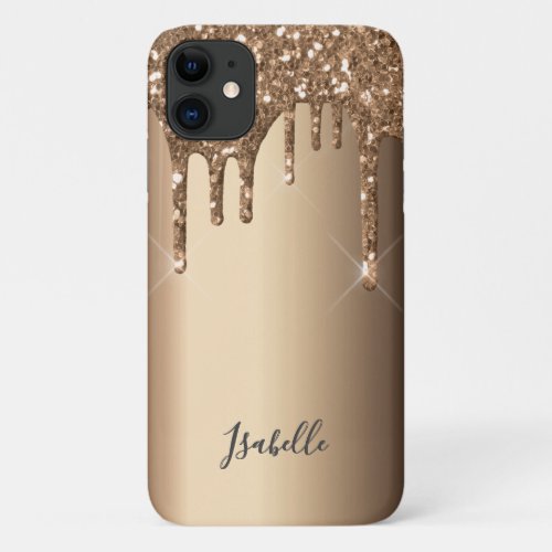 Bronze glitter drip copper name iPhone 11 case