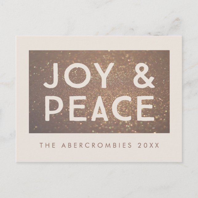 Bronze Glitter Joy & Peace Christmas Greeting Postcard (Front)
