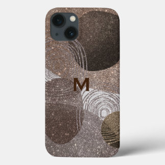 Bronze Glittery Abstract Monogrammed iPhone 13 Case