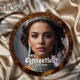 Bronze Glitz Pageant Button Pin Custom Photo