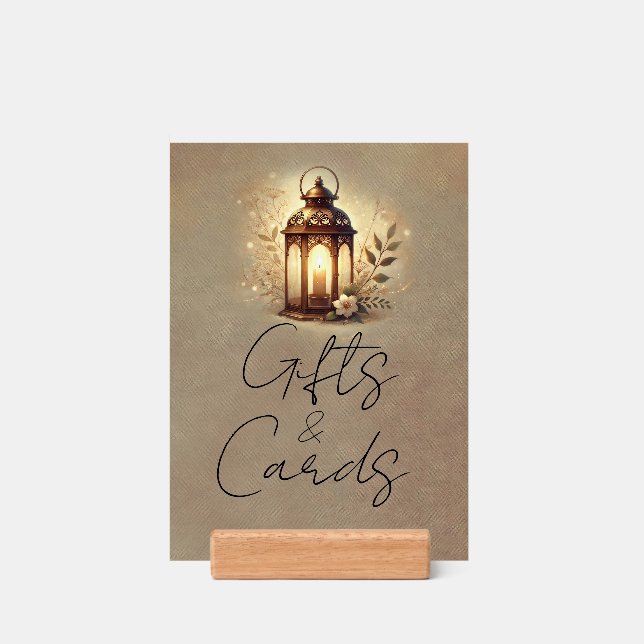 Bronze Glowing Lantern Cards & Gifts Table Sign Holder (Woodblock)