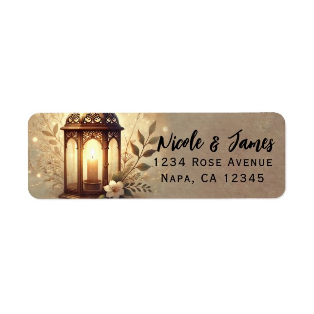 Bronze Glowing Lantern Romantic Rustic Wedding  Label (Front)