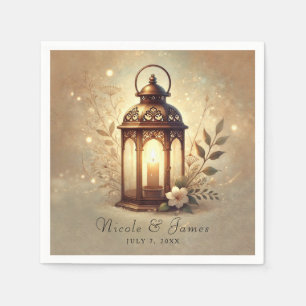 Bronze Glowing Lantern Romantic Rustic Wedding Napkins