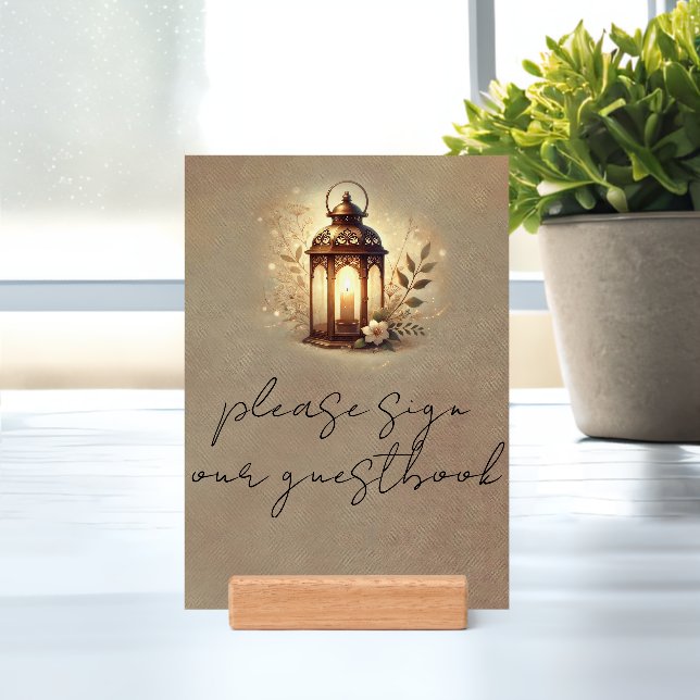 Bronze Glowing Lantern Rustic Wedding Table Sign Holder (Insitu 1)