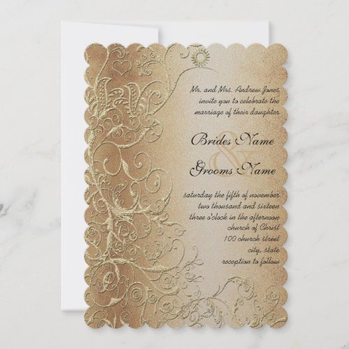 Bronze Gold and Black Love Bird Swirls Wedding Invitations