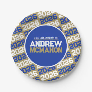 Bronze Gold and Blue Personalized Graduation Paper Plates