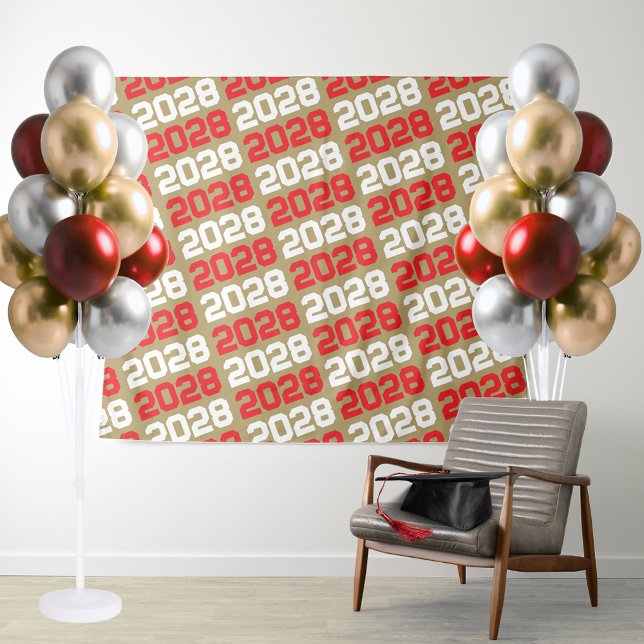 Bronze Gold and Red Graduation Backdrop (Gold and Red Graduation Repeating ANY Class Year Backdrop. Perfect for food table or photo booth !)