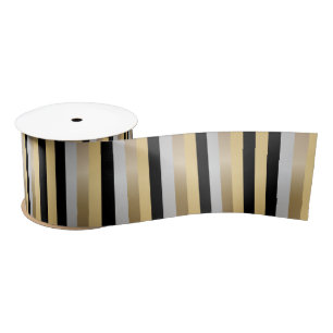 Bronze, Gold, Black and Silver Stripes Satin Ribbon