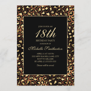 Bronze Gold Black Leopard 18th Birthday Party Invitation
