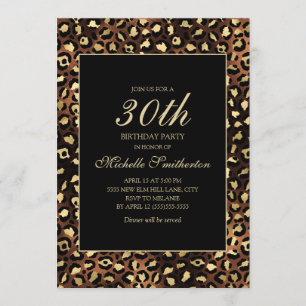 Bronze Gold Black Leopard 30th Birthday Party Invitation