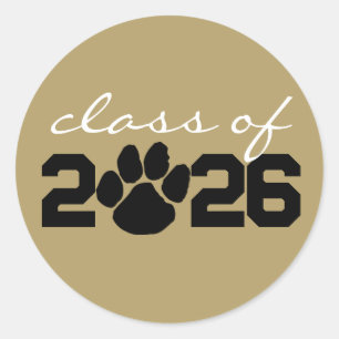 Bronze Gold & Black Paw Print Graduation Stickers