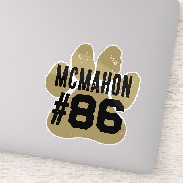 Bronze Gold & Black Player Number Pawprint Sticker (Detail)