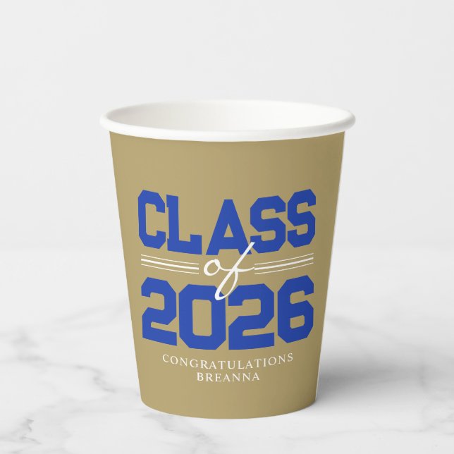 Bronze Gold & Blue Class of Year Graduation Paper Cups (Back)