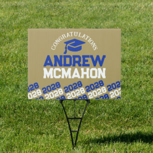 Bronze Gold & Blue Graduation Party Yard Sign