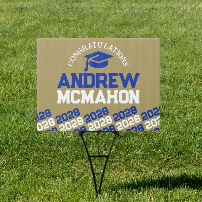 Bronze Gold & Blue Graduation Party Yard Sign (Insitu)
