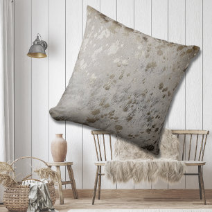 Bronze Gold Cowhide Print Metallic Throw Cushion