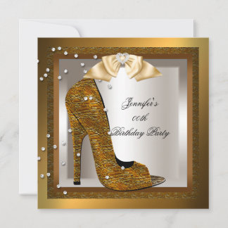 Bronze Gold Cream High Heel Shoe Birthday Party Invitation