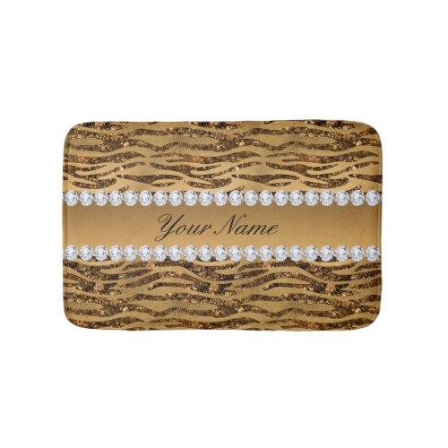 Bronze Gold Faux Foil Zebra Stripes Bathroom Mat