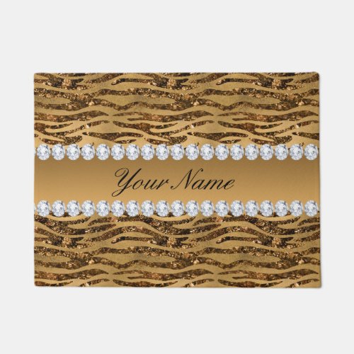 Bronze Gold Faux Foil Zebra Stripes Doormat