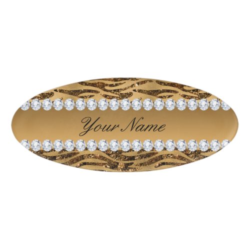 Bronze Gold Faux Foil Zebra Stripes Name Tag