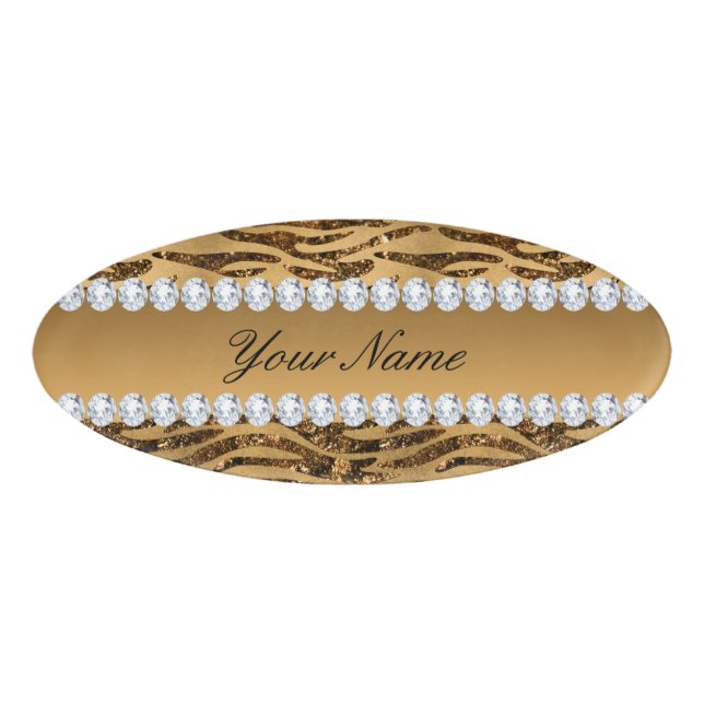 Bronze Gold Faux Foil Zebra Stripes Name Tag (Front)