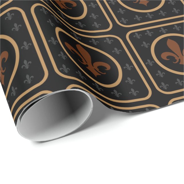 Bronze Gold Fleur de Lis Wrapping Paper (Roll Corner)