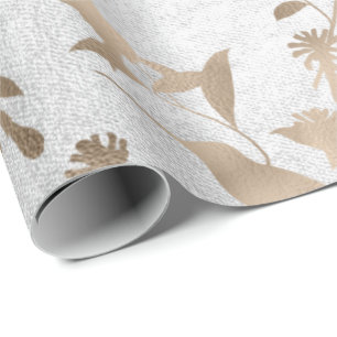 Bronze Gold Gray Cottage Hummingbird Flowers Wrapping Paper