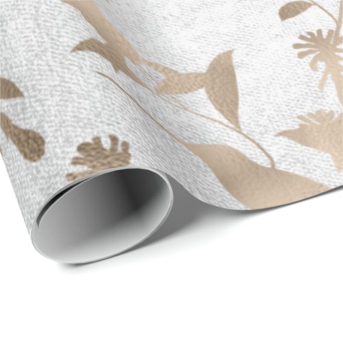 Bronze Gold Gray Cottage Hummingbird Flowers Wrapping Paper