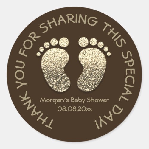 Bronze Gold Heart Feet Baby Shower Favor Thank You Classic Round Sticker