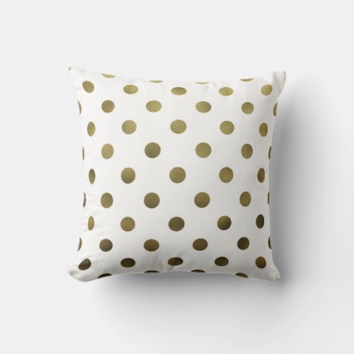 Bronze Gold Leaf Metallic Faux Foil Polka Dot Throw Pillow