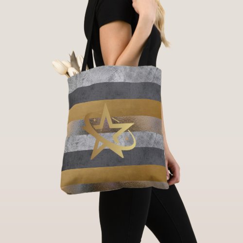 Bronze Gold Marble Grey and Ash with Golden Star Tote Bag
