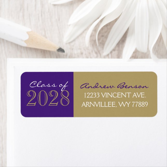 Bronze Gold & Purple Graduation Return Address Label (Insitu)