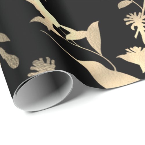 Bronze Gold Sepia Black Hummingbird Flowers Wrapping Paper