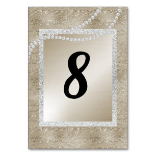 Bronze Gold Silver Trim MODERN TABLE NUMBER PEARL