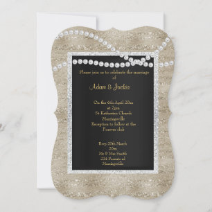Bronze Gold Sparkle Pearl ELEGANT CLASSY WEDDING Invitation