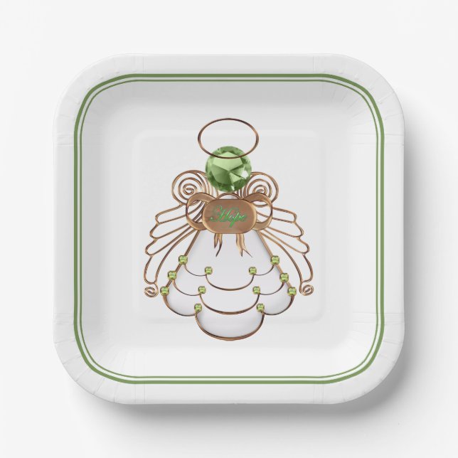 Bronze & Green Christmas Angel of Hope Filigree Paper Plates (Front)