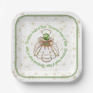 Bronze & Green Christmas Angel of Hope & Stars Paper Plates